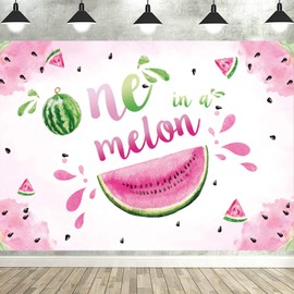 7x5FT Pink One in a Melon Photography Backdrop Watermelon 1st Birthday Photo Background Summer Fruit Girl's Themed First Birthday Baby Shower Party Supplies Photo Studio Props Decorations Banner