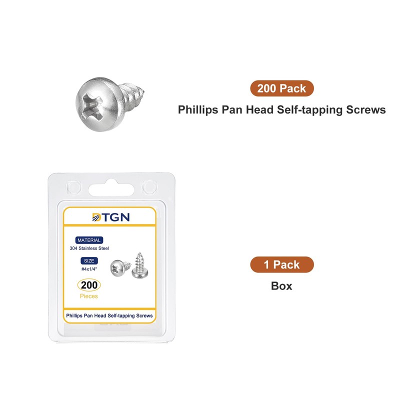 DTGN #4x1/4 Phillips Pan Head Self-Tapping Screw - 200Pack -