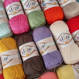 Alize Cotton Baby Soft 50% Acrylic 50% Cotton Yarn Crochet Lot of 4, Each Skein 3.5 oz (100 g) 295 yrds (270 m) (55 white)