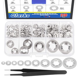 Glarks 210Pcs Metric M2 M2.5 M3 M4 M5 M6 M8 M10 M12 304 Stainless Steel Internal Tooth Star Lock Washers Assortment Kit External Push Rings Quick Speed Locking Washers with 1Pcs tweezer