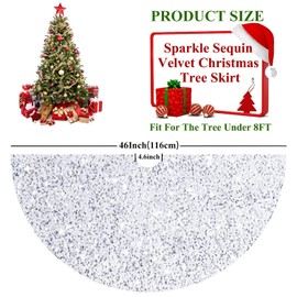 FUHSY White Sequin Tree Skirt Silver Large Velvet Christmas Tree Skirt 46 Inch Round Metallic Tree Skirts Xmas Tree Decorations Santa Christmas Tree Mat Sparkly Tree Skirt for Holiday Ornaments