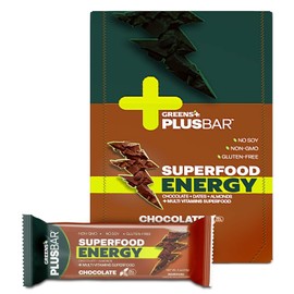 Greens+ Plusbar Energy Chocolate | Gluten Free Energy Bar | Organic Greens | Organic Dark Chocolate | Non GMO | 12 Bars