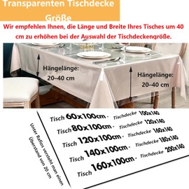 Tayuvira PVC Transparent Tablecloth, 0.13 mm, Washable, Waterproof, Greaseproof, Table Protector, Clear Tablecloth, Plastic Tablecloth for Outdoor Kitchen, Picnic (140 x 100 cm)