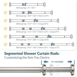 Spring Tension Shower Curtain Rod, 31-75 Inches Heavy Duty Shower Curtain Rod Rust Proof Bathroom Curtain Rod, Adjustable Shower Curtain Rod No Drill Easy Segmented Installation, Nickel - Color: black, Size: 31-75 Inches
