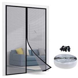 TheFitLife Magnetic Fly Screens for Doors - 100% Fibreglass Fly Mesh Net with Hook and Loop Powerful Magnets That Snap Shut Automatically (122x210cm - Fits Doors up to 116x208cm) Grey