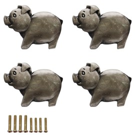 Hdtyyln Cute Pig Knobs, 4 Pcs Ancient Silver Animal Zinc Alloy Handle Cabinet Drawer Dresser Close Bookcase Cupboard Hardware Door Pull for Home Kitchen Office Accessories (Pig)