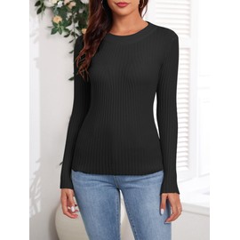 Famulily Black Long Sleeve Sweater for Women UK, Ladies Casual Knitted Warm Winter Jumpers (S, Black)