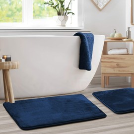 Clara Clark 2 Pack Bathroom Rug Set - Memory Foam Bath Mat Set, Plush, Cozy, Ultra Soft, Non Slip, Perfect for Your Rugs for Bathroom, Machine Washable, Quick Dry - 32" x 20" Rugs - Sapphire Tide