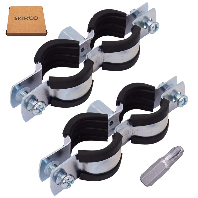 SKIR'CO (2 pcs) Double Pipe Brackets with Rubber Linings for