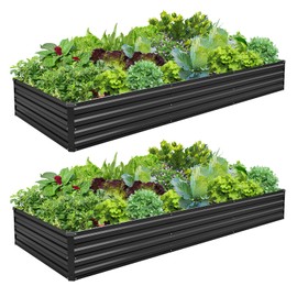 ZUNUDA Galvanized Raised Garden Bed,2 Pcs 10×3×1FT Metal Planting Box for Outdoor Vegetable, Flowers Herb,Planter Gardening (Black)