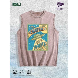 The Truth Is Out There Graphic Washed Vest US Warehouse 3 Colors Cotton TankSize: 3 XL, Color: Apricot color