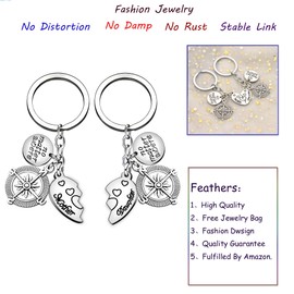 2 Pieces Mother Keyring Ring Set No matter Where Mother Daughter Love Forever Compass Pendant Gift Women Girls, silver