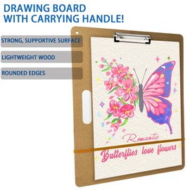 18" x 24" Drawing Board, Artist Sketch Boards with Handle for Drafting Art, Portable Wooden Clipboard for Class or Studio Fit in Artists Tote