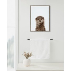 Kate and Laurel Sylvie Animal Studio Otter Framed Canvas Wall Art by Amy Peterson Art Studio, 18x24 Gray, Modern Animal Portrait Art for Wall