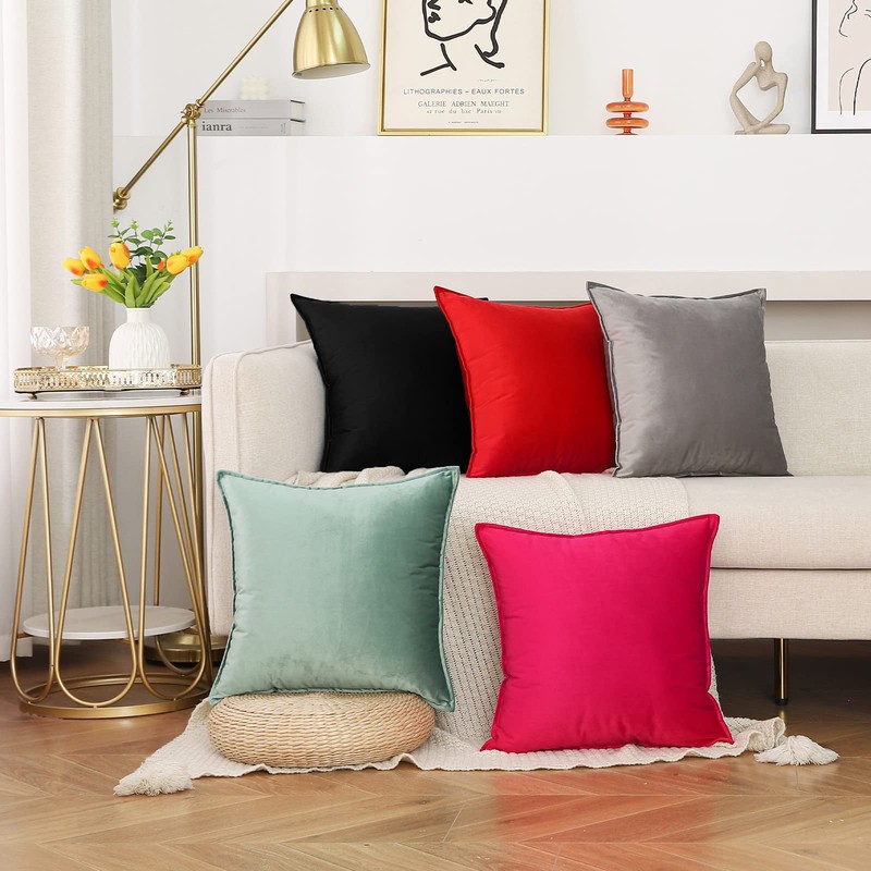 JIAHANNHA Velvet Black Throw Pillow Covers 18×18 Inches Pack of
