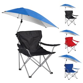 iMounTEK Foldable Beach Chair with Umbrella, Armrest Adjustable Canopy Shade Camping Chair with Cup Holder Carry Bag for Camping, Beach, Travel, Picnic and Lawn Chair(Black)