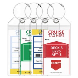 Lammcou Luggage Tags for Cruises, 4 Pieces XXL Robust Waterproof PVC Transparent Luggage Tags for Aida TUI My Ship, with 4 Screwable Metal Straps, Cruise Luggage Tag, 19 x 11 cm