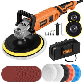 Alloyman Buffer Polisher, 1200W 7 Inch/6 Inch Car Polisher Set, 7 Variable Speed 600-3000 RPM, Car Polishers and Buffers with Detachable Handle for Car, Boat Sanding, Polishing, Waxing