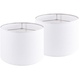 Set of 2 Pure White Linen Drum Lamp Shade 13" Top x 13" Bottom x 10" High (Spider) Contemporary Lamp Shades for Table Lamps & Bedside Lamps Replacement Lampshade In Hand Crafted-By PIKOPIKO