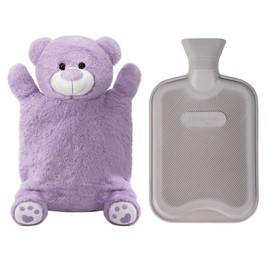 HomeTop Premium Classic Rubber Hot or Cold Water Bottle with Cute Stuffed Bear Cover(2 Liters, Lavender Purple)