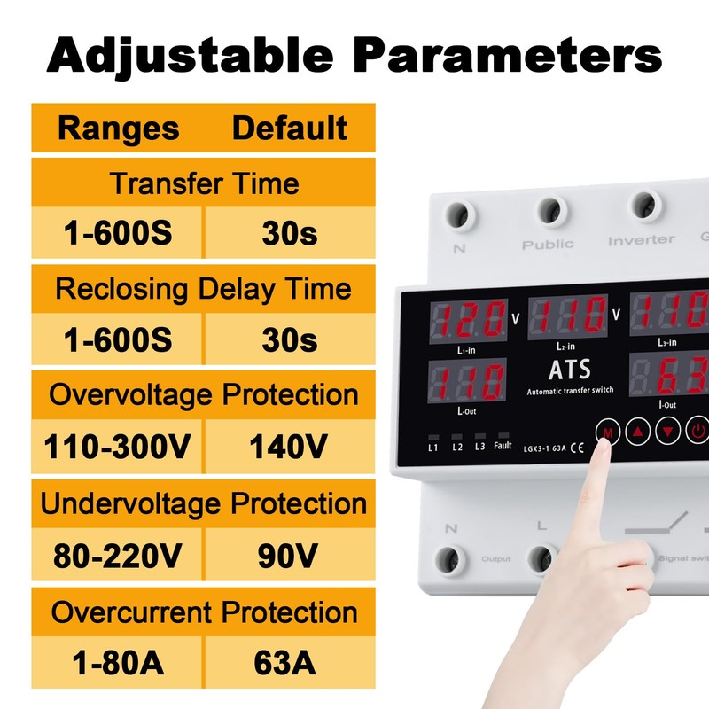 Automatic Transfer Switch,Automatic Switching Between Utility Power、Generator and Inverter,Overcurrent Protection,Overvoltage