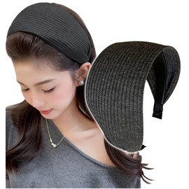 Herbeluemily Headband Hair Clip, Wide Sweatshirt, Hair Turban Style, Facial Cleansing, Ribbing, Stylish, Dark Gray