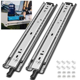 HLC Heavy Duty Locking Drawer Slides 24 Inch 1 Pair Full Extension Drawer Slides with Lock 250 lb Load Capacity 3-Fold Full Extension Side Mount Ball Bearing Industrial Locking Rail 24" Silver
