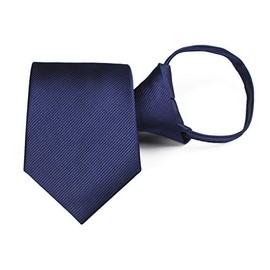 Corbata de microfibra con cremallera preatada para hombre, para negocios, boda, a rayas, a cuadros, Azul marino, Talla única