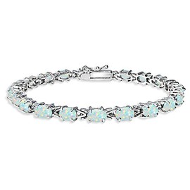 B. BRILLIANT Sterling Silver Genuine, Created or Simulated Gemstone 6x4mm Oval Link Tennis Bracelet for Women, One Size, Sterling Silver, Created Opal