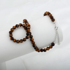 Natural Tiger Eye Gemstone Choker Necklace Sterling Silver 6MM Round Beads Strand Necklace for Women