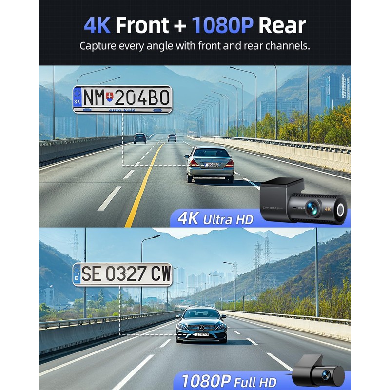 CIEVIE 4K Dash Cam Front and Rear Camera, 64GB SD
