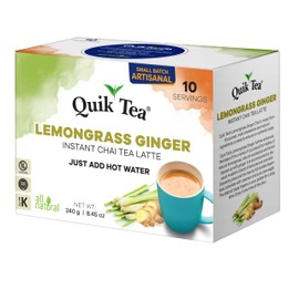 QuikTea Instant Lemongrass Ginger Chai Tea Latte – 10 Count, Refreshing Lemongrass Lift Combined with Zesty Ginger, Low Caffeine, No Artificial Colors, Flavors or Preservatives – Just Add Hot Water