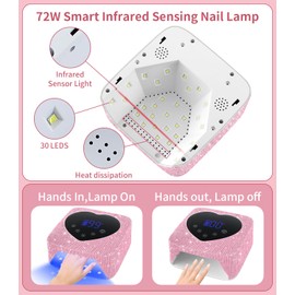 HUGMAPLE UV Light for Nails, 74W Cordless Rechargeable UV Nail Lamp, Fast Nails Dryer Curing Lamp for Salon & Home, Gel Nail Polish UV Light with 5 Timer Setting, Touch Control & Auto Sensor