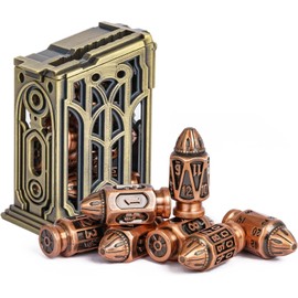 Cusdie 7-Die Bullet-Shaped Metal Dice Set DND Dice Set in Metal Clip Case for TTRPG Dungeons and Dragons Pathfinder Role Playing Dice Game(Ancient Copper)