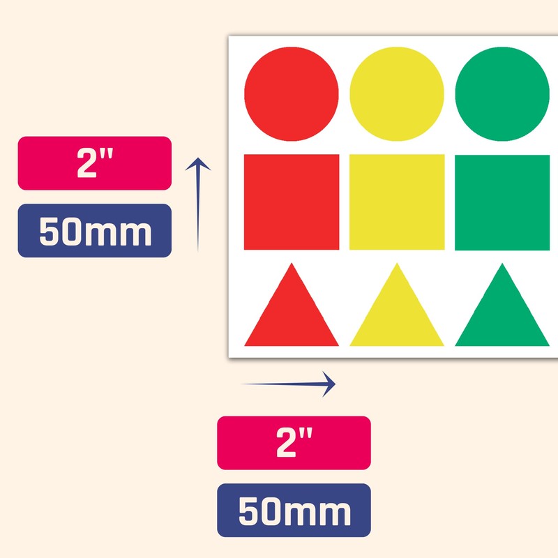 225 Pieces, 5 cm - Large Coloured Shape Stickers, Colour