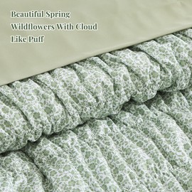 BLOOMHAVEN Queen Comforter Set-7 Pieces Sage Green Classic Puff Floral Bedding Sets for All Seasons,Shabby Chic Farmhouse Bed in a Bag Queen with Wildflowers Comforter,Sheets, Pillowcases & Shams