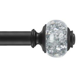 Curtain Rods 72 to 144 Inches(6-12 Feet) with Solid Aluminum Alloy Brackets, 1 Inch Telescoping Drapery Rod for Windows, Heavy Duty Decorative Curtain Rods with Translucent Finials, Matte Black