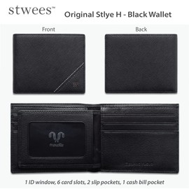 maskfactory stwees bifold leather wallets - Ultra slim, RFID, Front pocket, slim, ID window (Original style H, Black), Black, Slime Fashin