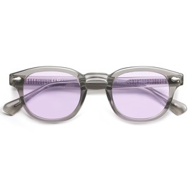 SOJOS Retro Small Round Sunglasses for Men Women Trendy Circle Style UV400 Lenses Unisex Sun Glasses SJ2251, Grey Frame/Light Purple Lens