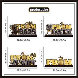 4Pcs Black and Gold Prom Night Decorations Wooden Table Centerpieces Grad Table Toppers Congratulate Tiered Tray Decor for 2025 Graduation Prom Decorations