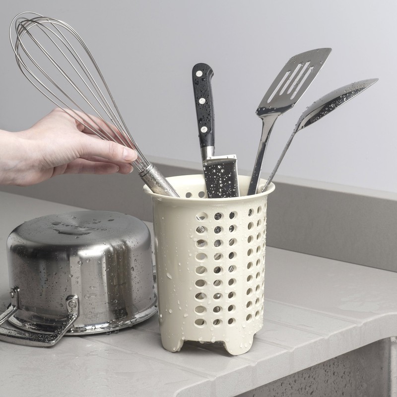 Zeal Cutlery Drainer/Utensil Pot, Melamine, Cream, 14 x 14 x