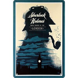 Tin Sign with Saying and Motif: "Sherlock Holmes - London" Decorative Sign Metal Sign Door Sign Wall Sign Funny for Birthday or Christmas 20 x 30 cm
