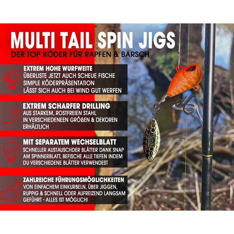 Wild Devil Baits Multi Tail Spin Jig Lead Head Spinner