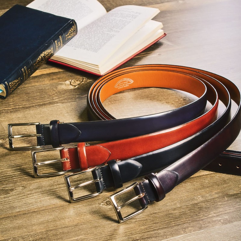 Ikenoha OT-010 Silver Leather Belt, Made in France by Rinaldi,