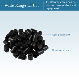 QUARKZMAN Pack of 50 Thread Protection Flexible Waterproof Rubber End Caps 12 mm for Furniture and Kitchen and Industry Black