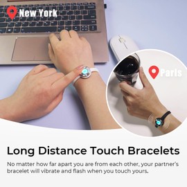 TOTWOO Single Touch Bracelets for Couples, Light up & Vibration for Love Couples | Long Distance Relationship Gifts for Girlfriend, Mother-Daughter, Sisters Bluetooth APP Set Up Pairing Jewelry