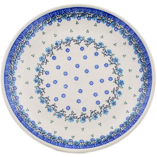 Authentic Polish Pottery Dinner Plate in Blue Delicate Flower Design