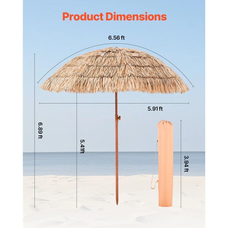 6 ft Tiki Thatched Patio Umbrella Poolside Beach Umbrella-for Your
