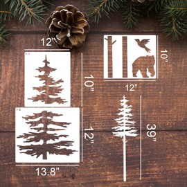 Large Pine Tree Stencils for Painting on Wood Fence 39” Giant Wall Stencils Skinny Tree Mural Draw Templates for Walls Window Furniture