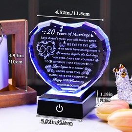 Arikyrist 20th Wedding Anniversary Crystal Heart Gifts for Couples, Laser Engraved Romantic 20 Year Anniversary Crystal Keepsake Gifts for Wife Husband, 20 Years of Marriage Gift for Her Him Friends